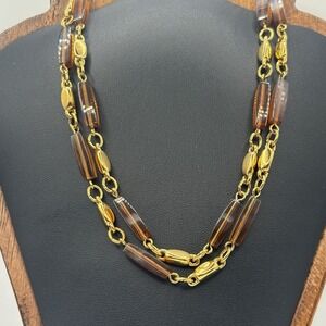 Vintage Crown Trifari Amber and gold Tone / Choker Necklace 15"L